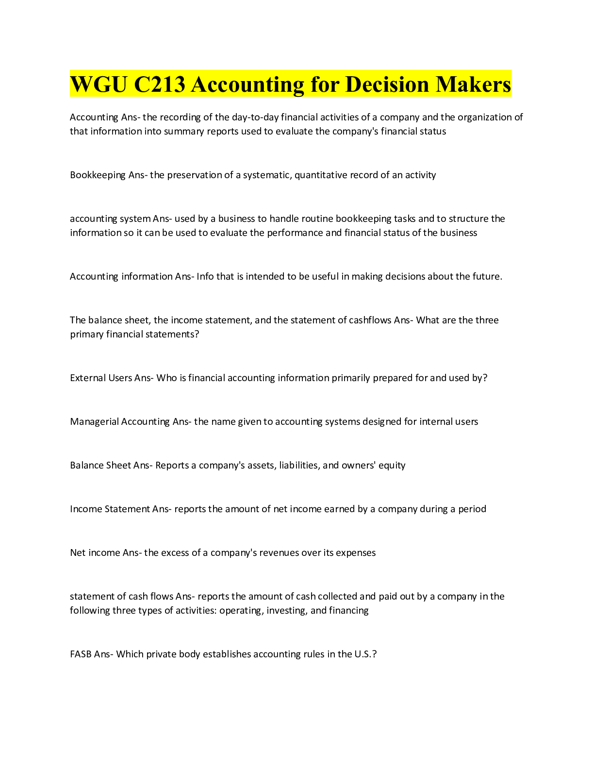 Preview image for WGU C213 Accounting for Decision Makers